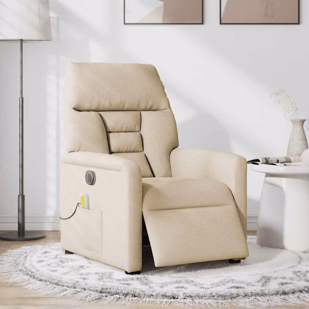 vidaXL Poltrona Reclinabile Massaggiante Elettrica Crema in Tessuto