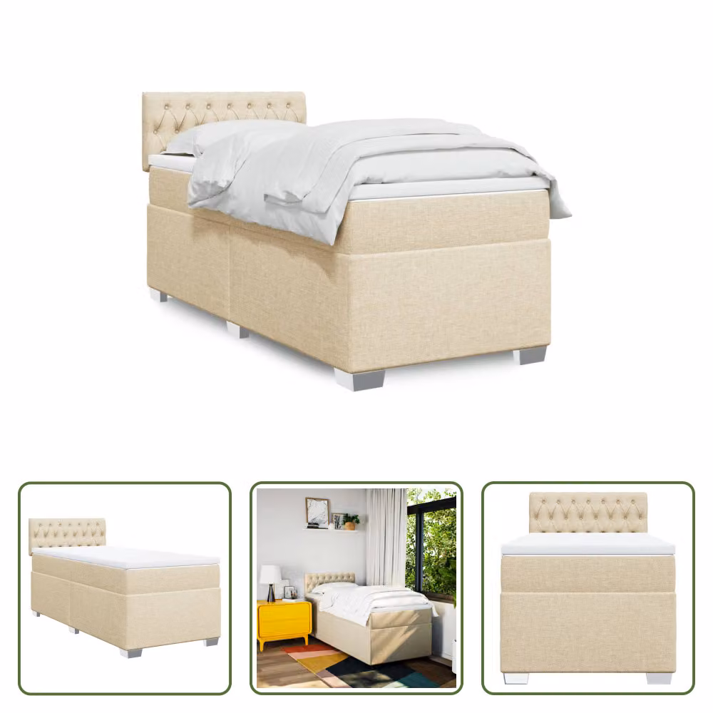The Living Store Letto a molle insacchettate con materasso crema 80x200 cm in tessuto