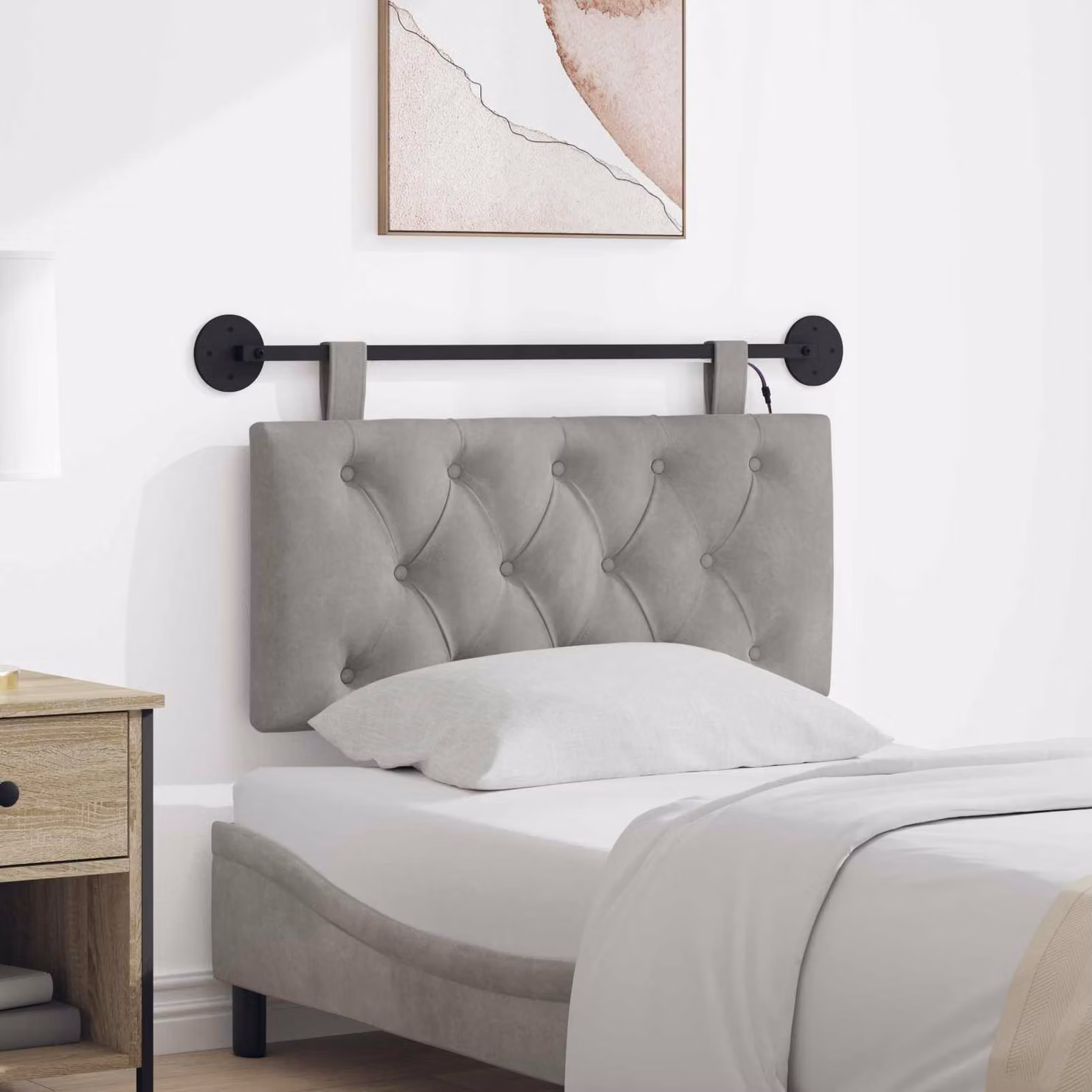 vidaXL Testiera del letto sospesa in velluto grigio con illuminazione integrata