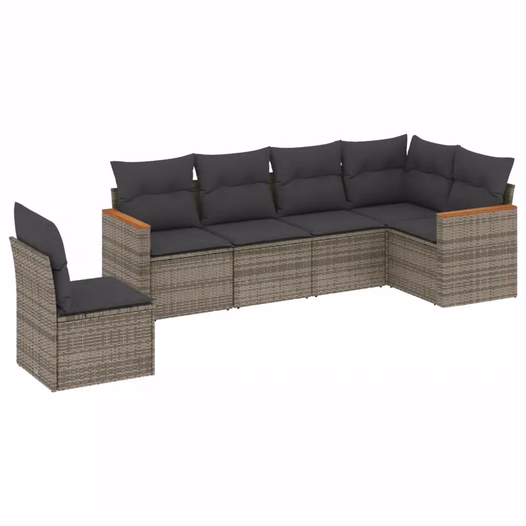 vidaXL Set Divano da Giardino a L 6 pz in Polyrattan Grigio con Cuscini Imbottiti e Rivestimenti Rimovibili – 2