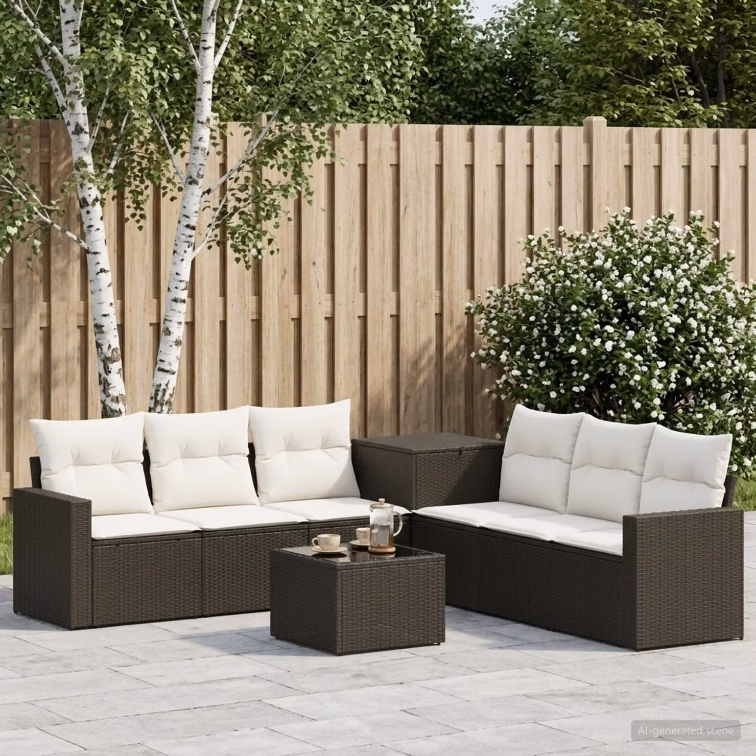 vidaXL Set di divani da giardino a forma di U in polyrattan con cuscini, nero e bianco