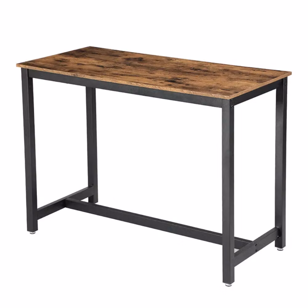 Tavolo alto da bar vintage marrone con struttura in ferro e piano in legno composito per cucina, soggiorno o ristorante, L: 120 cm, P: 60 cm, H: 90 cm – 2