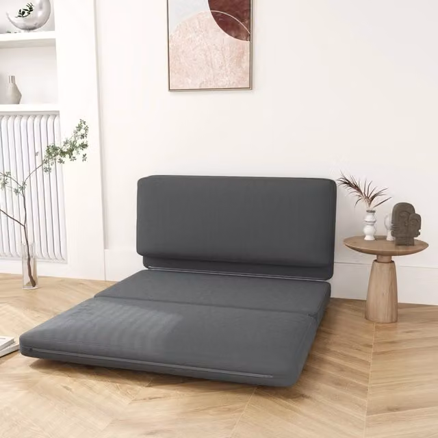 Divano letto Mivray moderno in poliestere grigio con struttura imbottita L: 138 cm, P: 90 cm, H: 70 cm