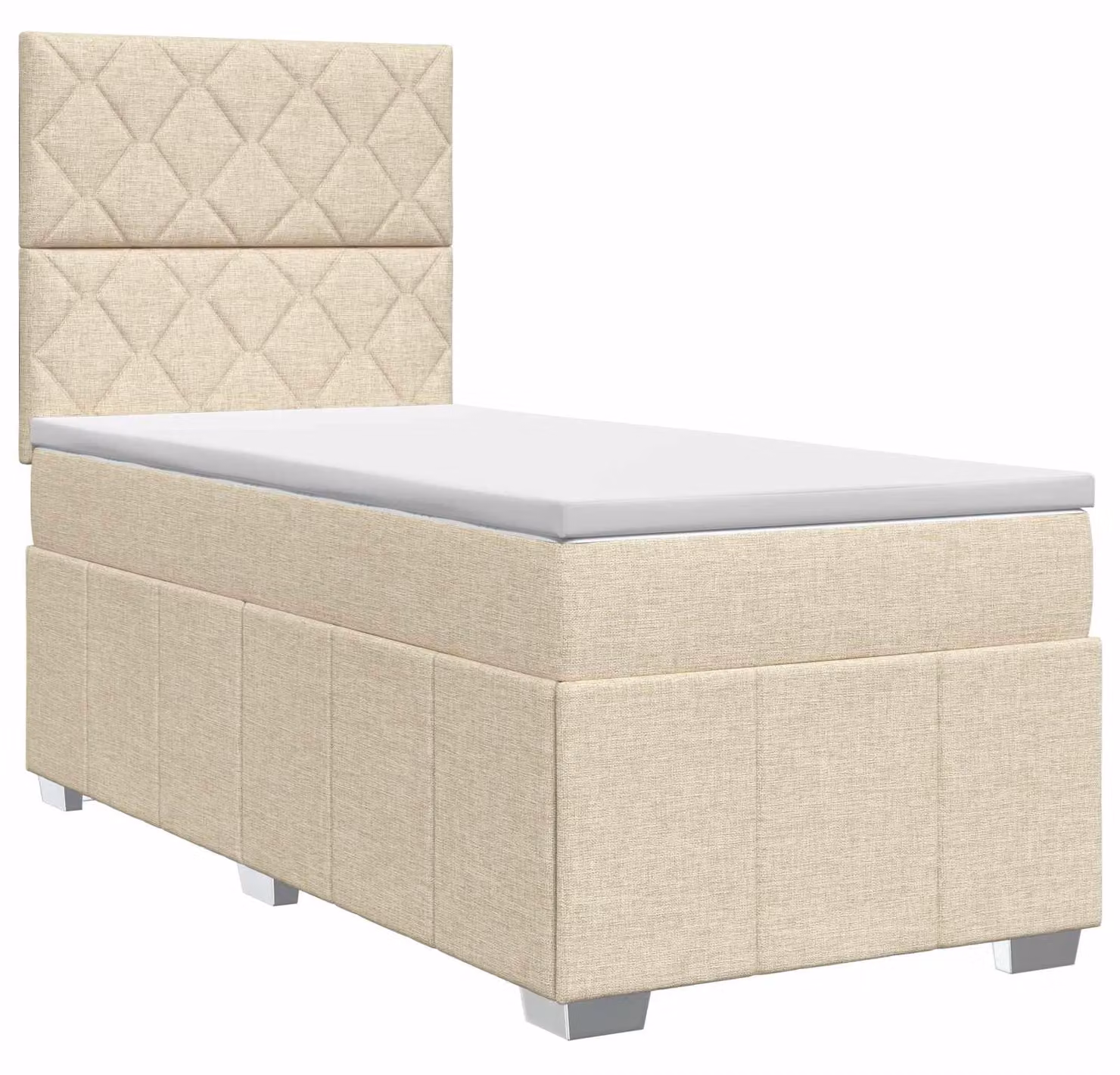 Letto a molle con materasso crema 100 x 200 cm in tessuto