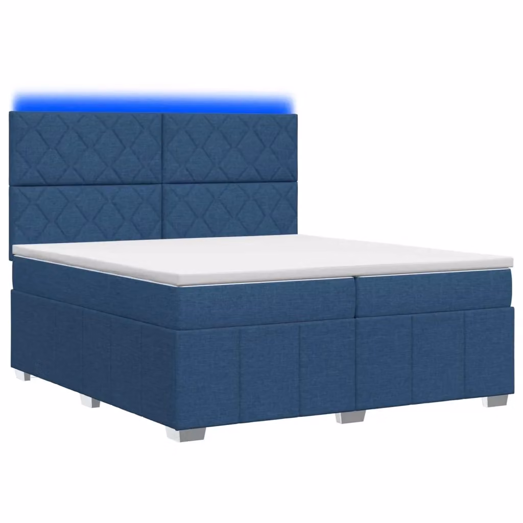 Letto Box Spring vidaXL con Materasso Blu e Bianco, Illuminazione LED Sotto il Letto e Porta USB, Struttura in Tessuto e Legno con Base a Sollevamento, L/P: 200 x 200 cm – 2