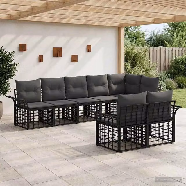 Set di divani da esterno 8 pz Nero e Grigio scuro polyrattan 3437729