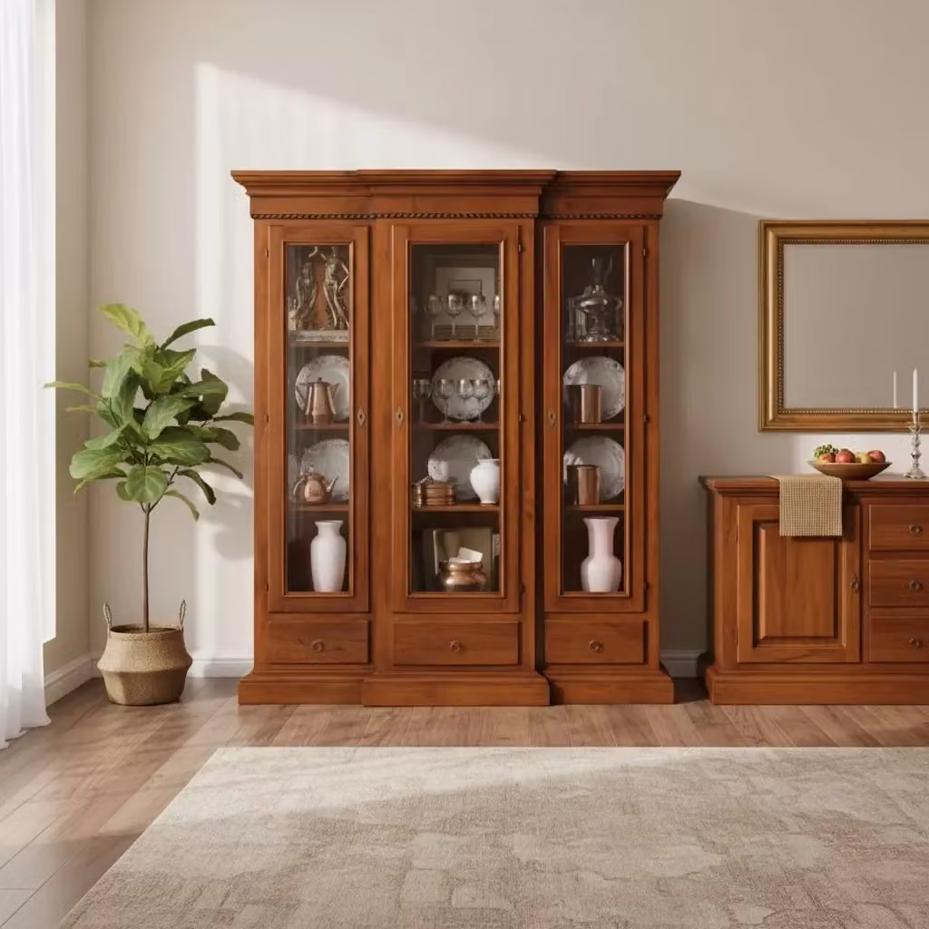 Vetrina 3 porte in legno stile arte povera color noce Mobili 2G L: 179 cm, P: 49 cm, H: 200 cm – 2