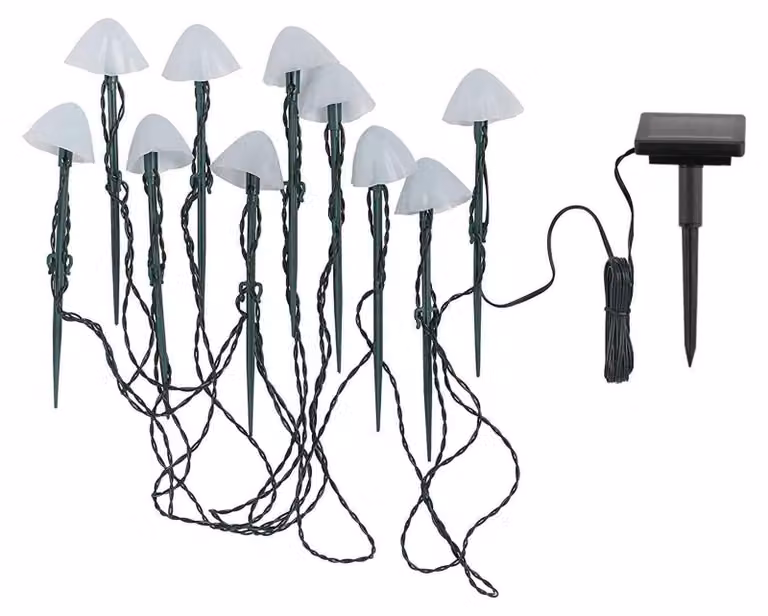 10 lampade solari a forma di fungo, luce bianca calda, LED, 3,8 metri, per uso esterno