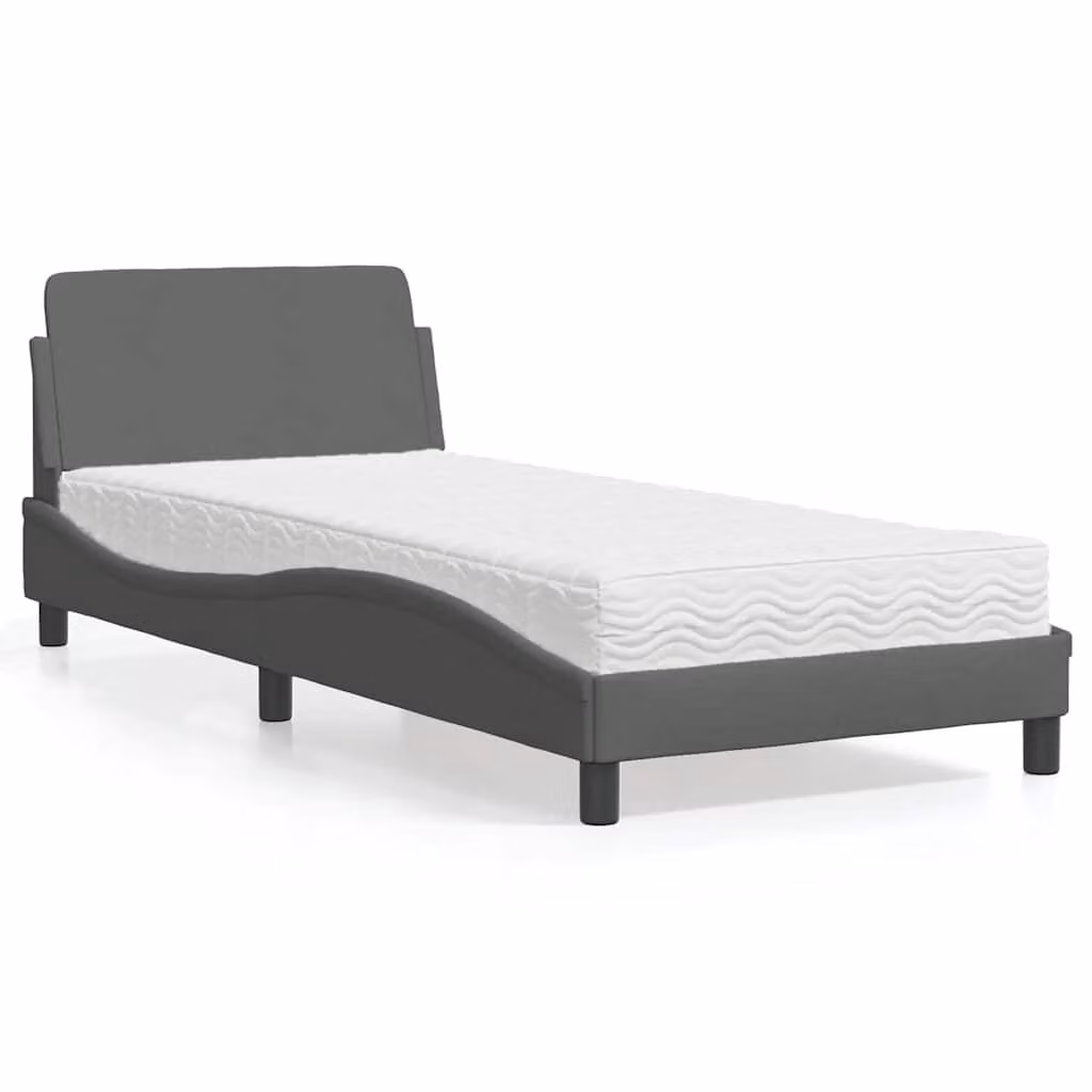 Letto con Materasso Dover vidaXL in Tessuto Grigio Scuro 90x200 cm