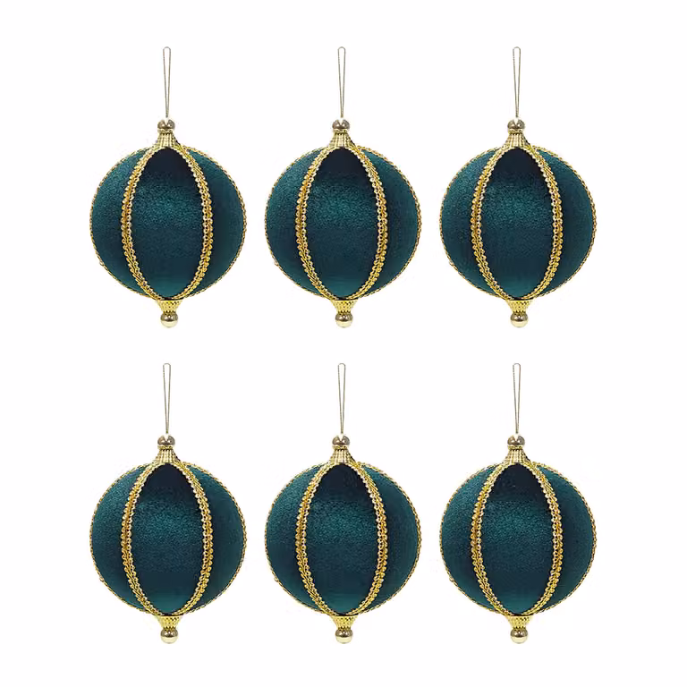 Vestiamo Casa Gran Natale Set di 6 Palline di Natale Infrangibili Verdi con Finiture Oro, Diametro: 8 cm