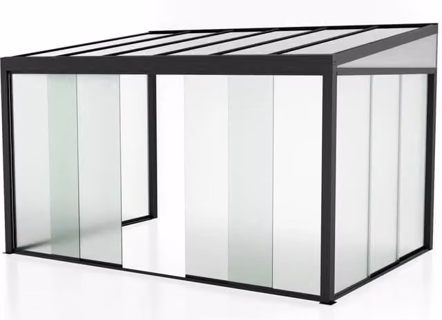 Parete laterale in vetro e alluminio per veranda, colore antracite e trasparente, H: 270 cm, L: 218 cm