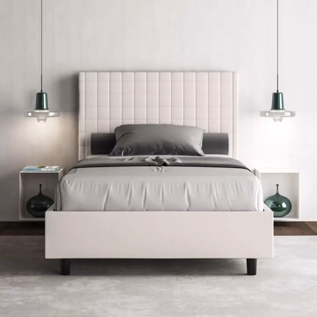 Letto singolo contenitore imbottito Ityhome Sunny in similpelle bianco L: 100 cm, P: 190 cm – 2