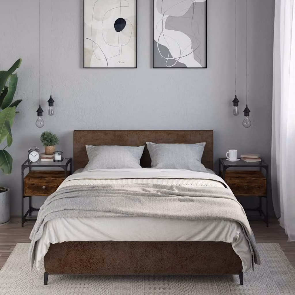 Set di 2 comodini moderni vidaXL in legno rovere color marrone, sospesi a parete, L/P/H: 40 x 40 x 55 cm