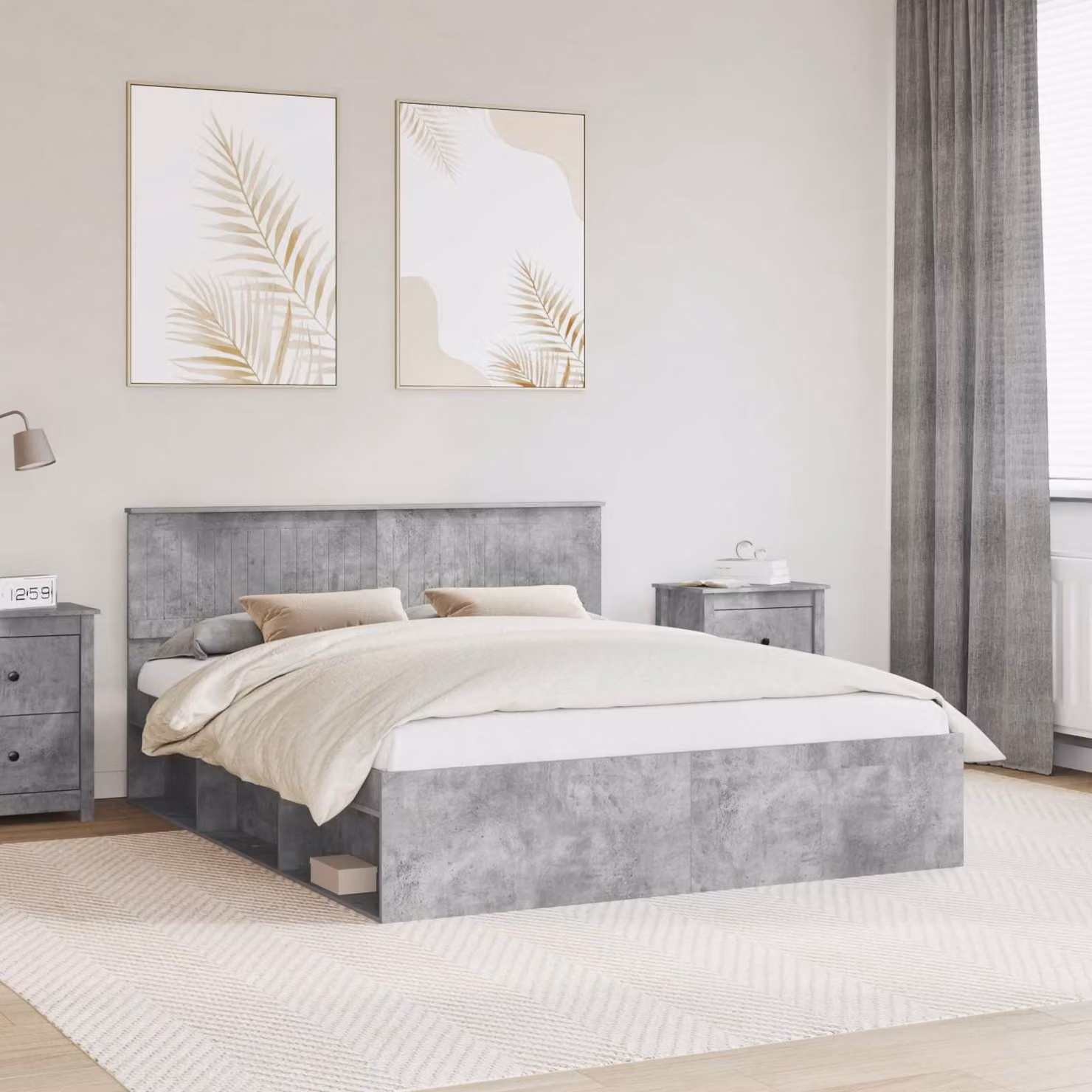 Struttura del letto vidaXL in pino massello e MDF, colore grigio, L/P/H: 160 x 200 x 90 cm – 1