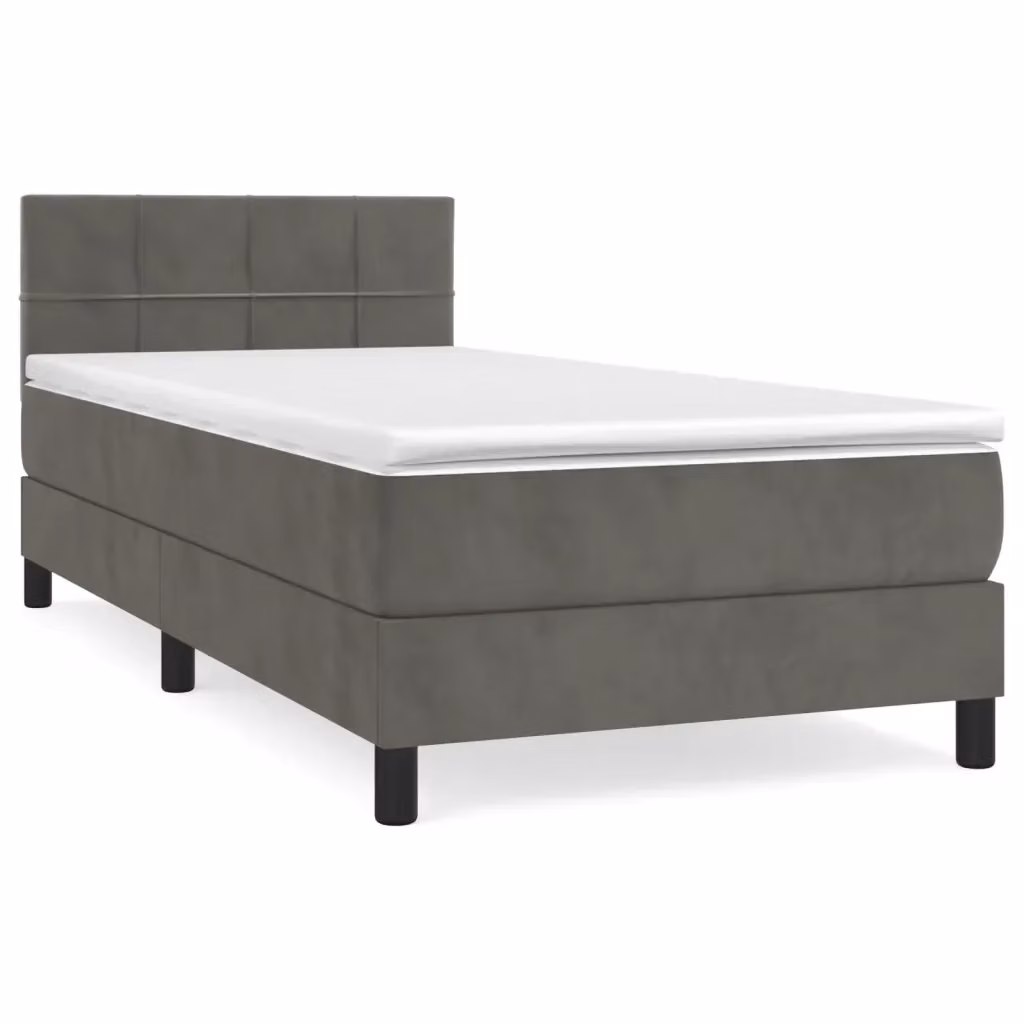 Letto con Giroletto a Molle e Materasso Ibrido vidaXL in Velluto Grigio e Bianco L/P/H: 203 x 90 x 78 cm – 2
