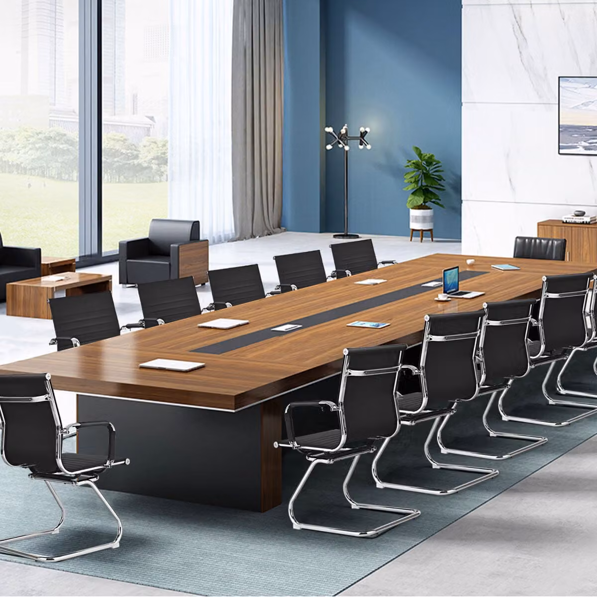 Set di 4 sedie da ufficio moderne Costway in pelle PU con braccioli, colore nero