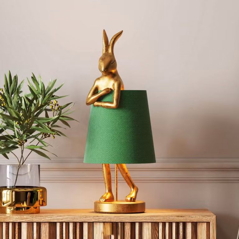 KARE Lampada da tavolo Animal Rabbit, Ottone / Oro, Soggiorno / Sala da pranzo, Plastica, Design, Lampada da tavolo