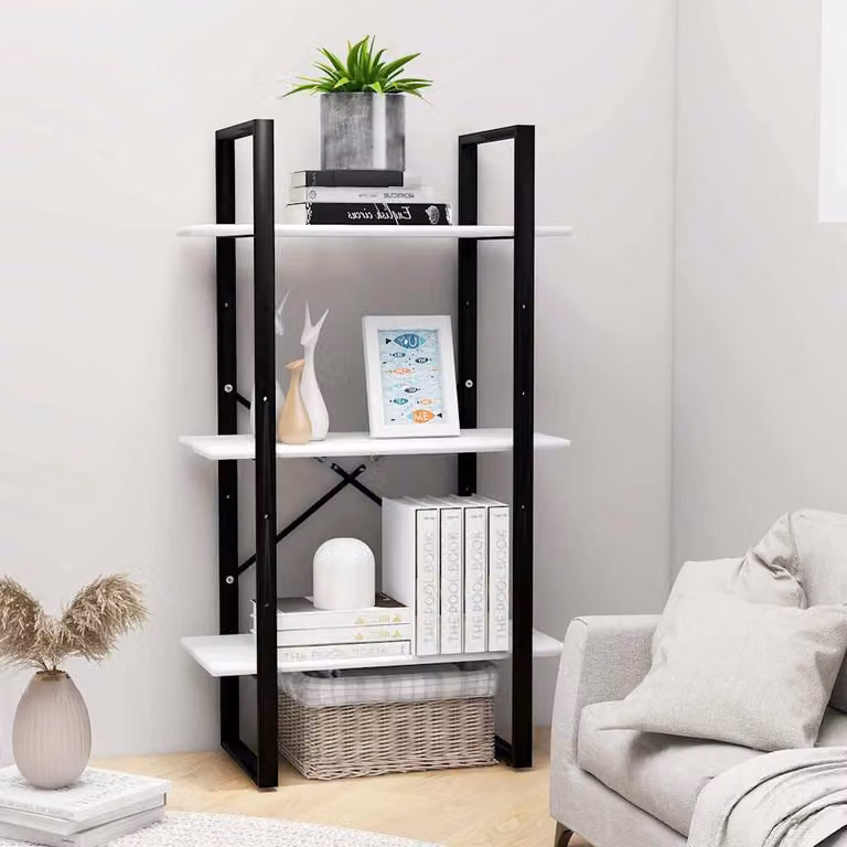 Scaffale Portaoggetti vidaXL Bianco in Legno e Metallo per Soggiorno e Cucina L 60 x P 30 x H 105 cm