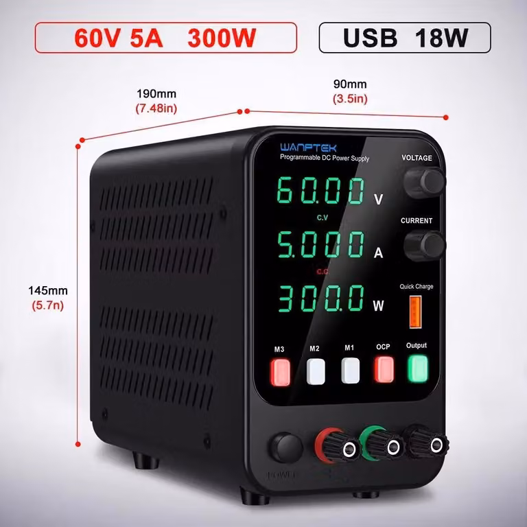Alimentatore da laboratorio a corrente continua - APS 60V 5A 300W - Tensione e corrente regolabili - 0–60V 5A 300W - Uscita semplice - Spina EU da 220V