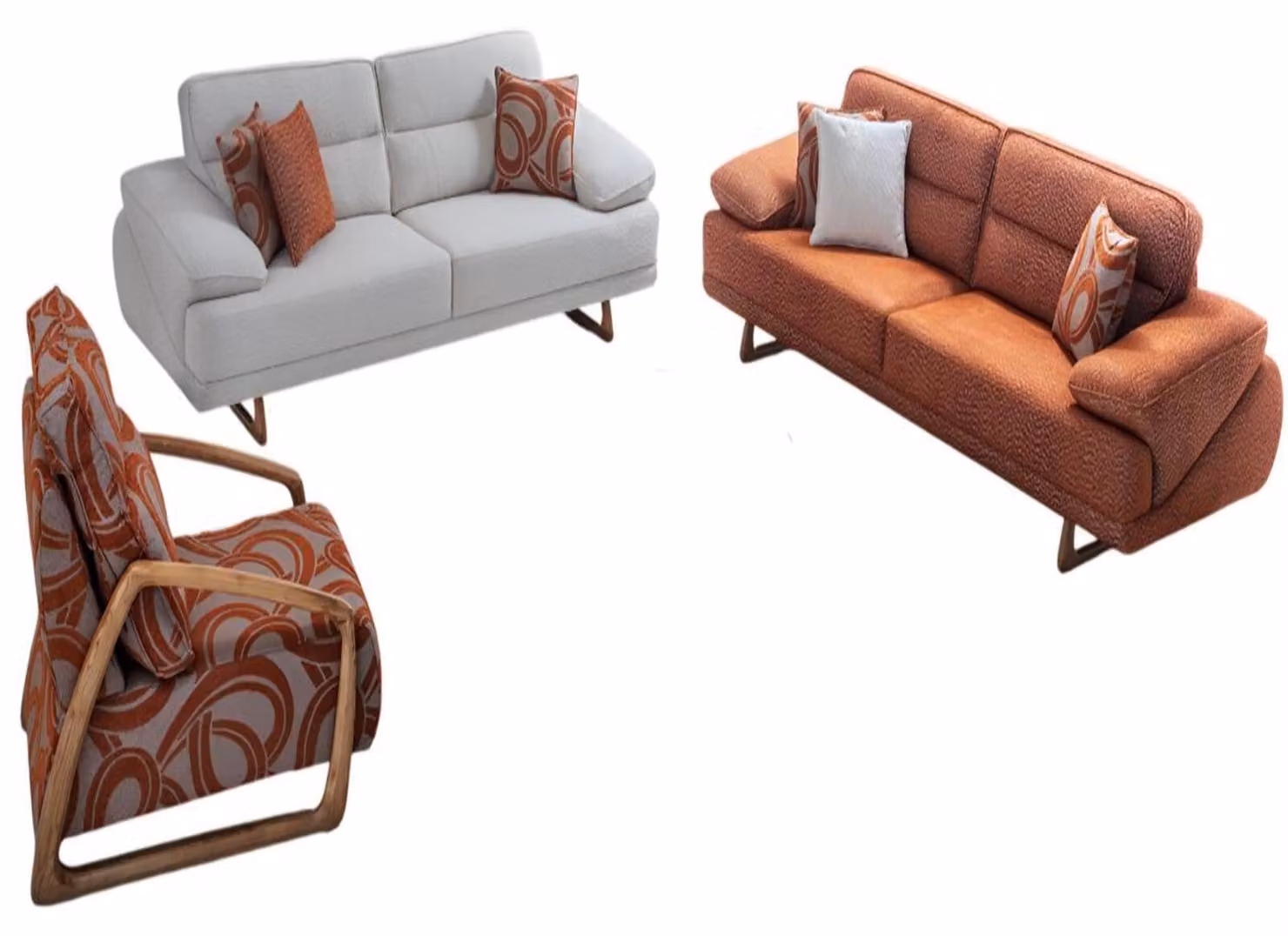 Wohnzimmer Polstergarnitur Moderne 2x 3-Sitzer Sofas Textilsessel