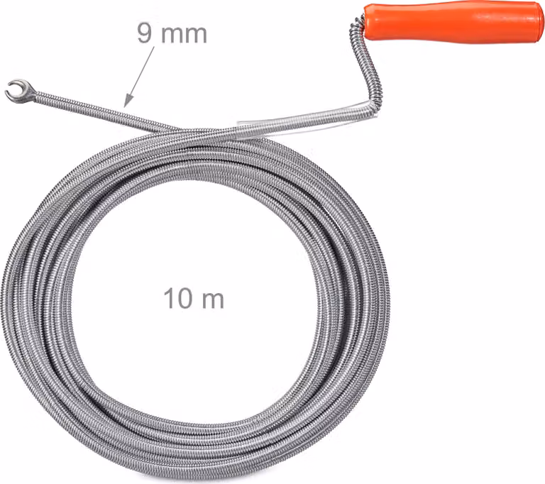 2 spirali per la pulizia dei tubi con gancio, pulizia meccanica dei tubi, WC, doccia, lavabo, acciaio, 9 mm x 10 m, argento