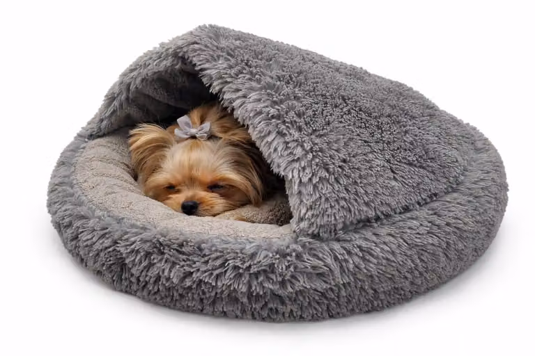 ODOL-PLUSZ Cuccia rotonda per cani e gatti 60 cm, grigia, bouclé shaggy, design a sacco a pelo, cuccia calda, fondo antiscivolo, lavabile in lavatrice