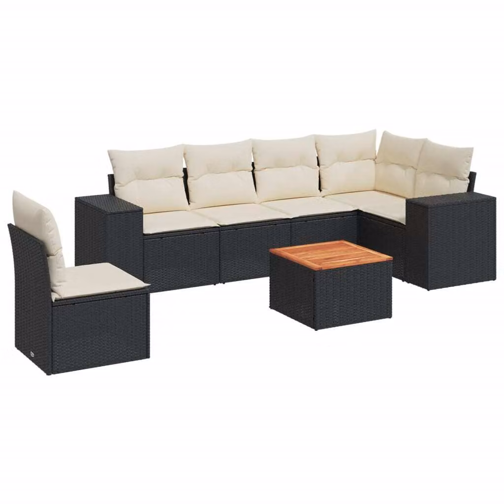 Set Divani da Giardino con Cuscini 7pz Nero Polyrattan