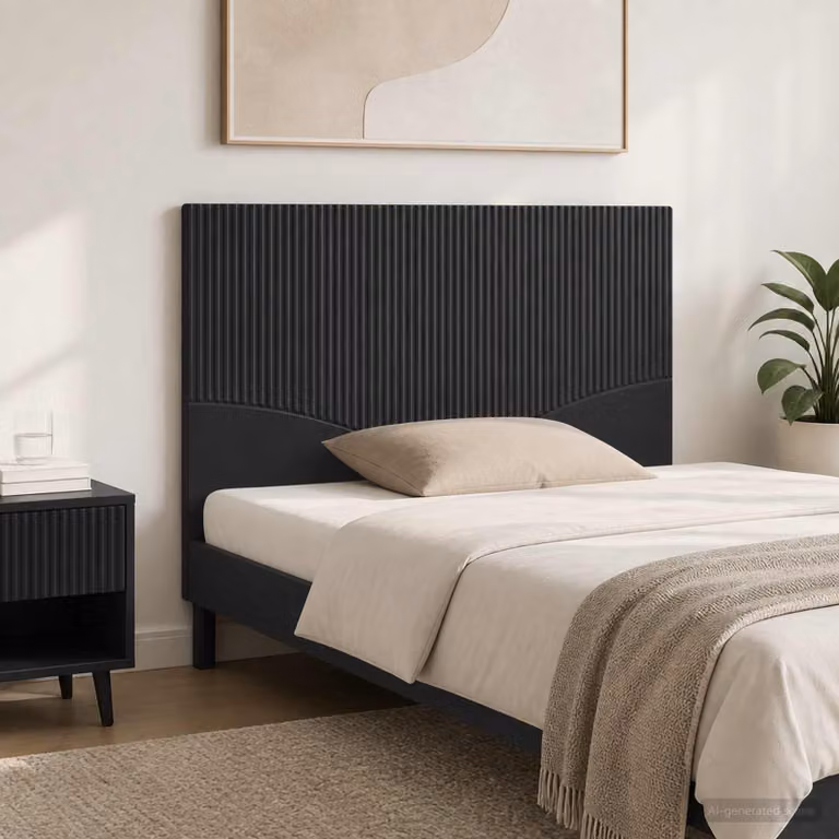 Testiera da muro vidaXL HOORN in legno ingegnerizzato nero con ripiano integrato