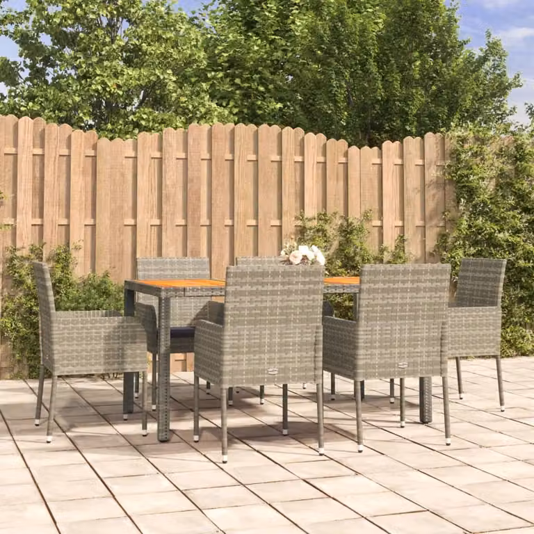 The Living Store Set da pranzo da giardino 7 pezzi con cuscini in poly rattan grigio