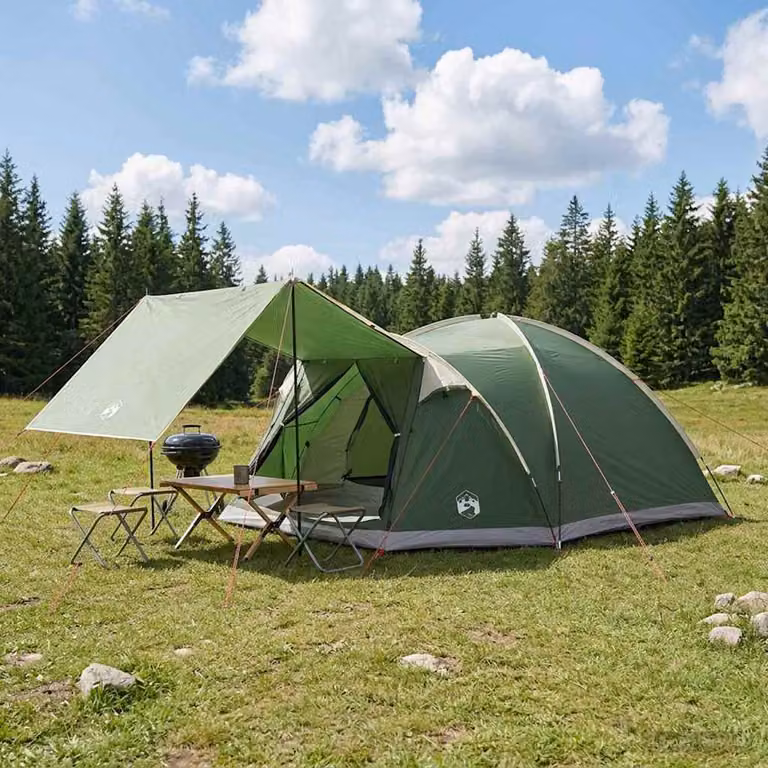 Tenda Capanna vidaXL per 8 persone in poliestere e acciaio, colore verde