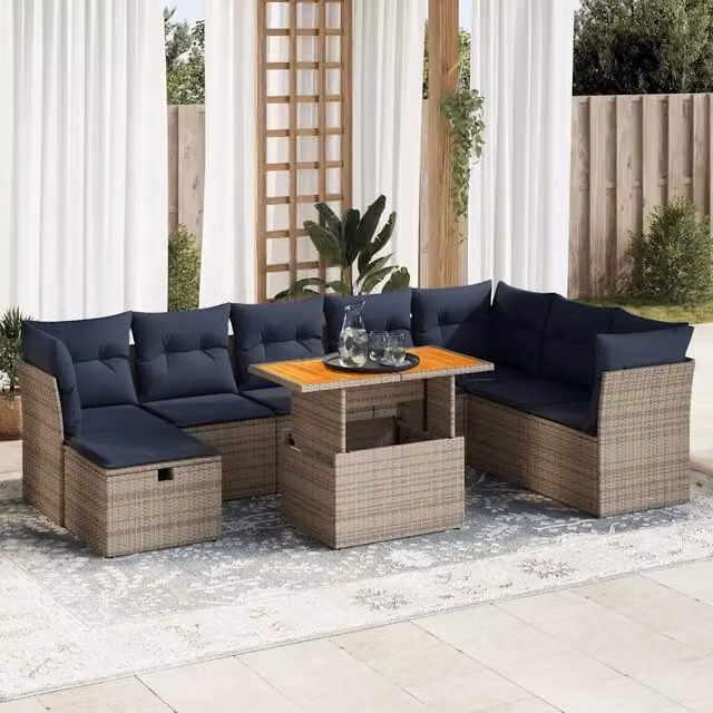 Set Divani Giardino 9 pz con Cuscini Marrone Polyrattan Acacia 3327992