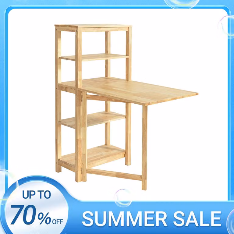 Tavolo da pranzo pieghevole - colore naturale - legno - di medie dimensioni - con ripiano - design moderno