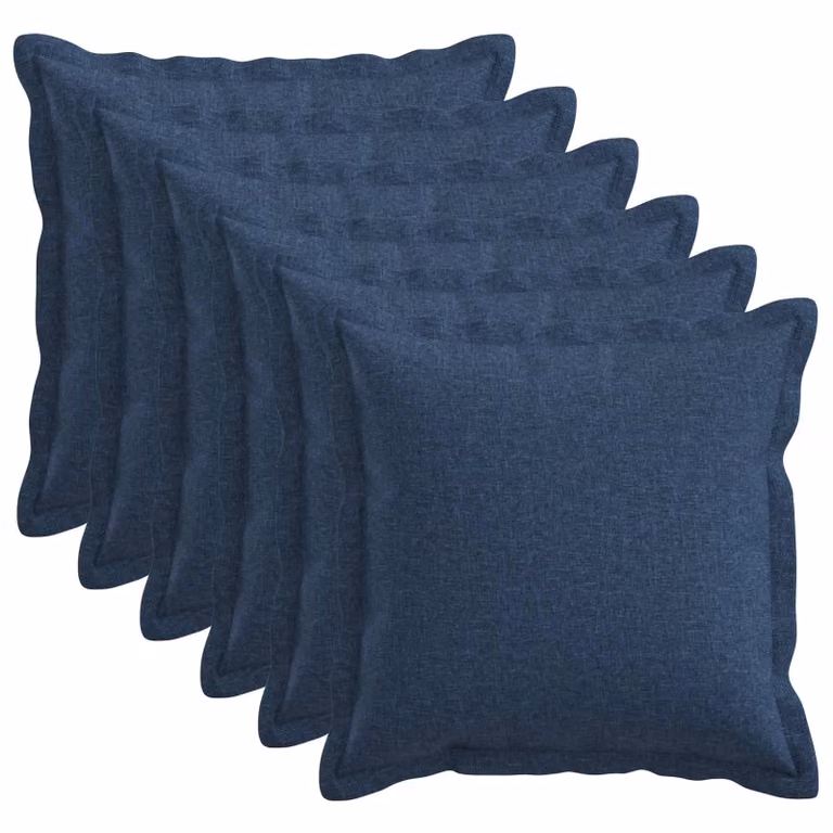 Set di 6 cuscini quadrati vidaXL HOUTEN in lino blu, L/P/H: 40 x 40 x 40 cm