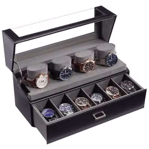 ProCase Watch Box 2 livelli, Custodia per Orologio da Uomo, Custodia per Orologio con 10 Cuscini, Custodia per Orologio -Nero