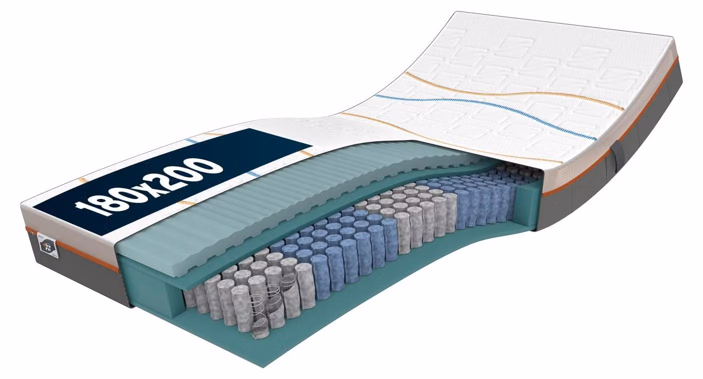Materassi 180x200 cm, con sistema a molle insacchettate a 7 zone, in materiale viscoelastico, altezza 23 cm
