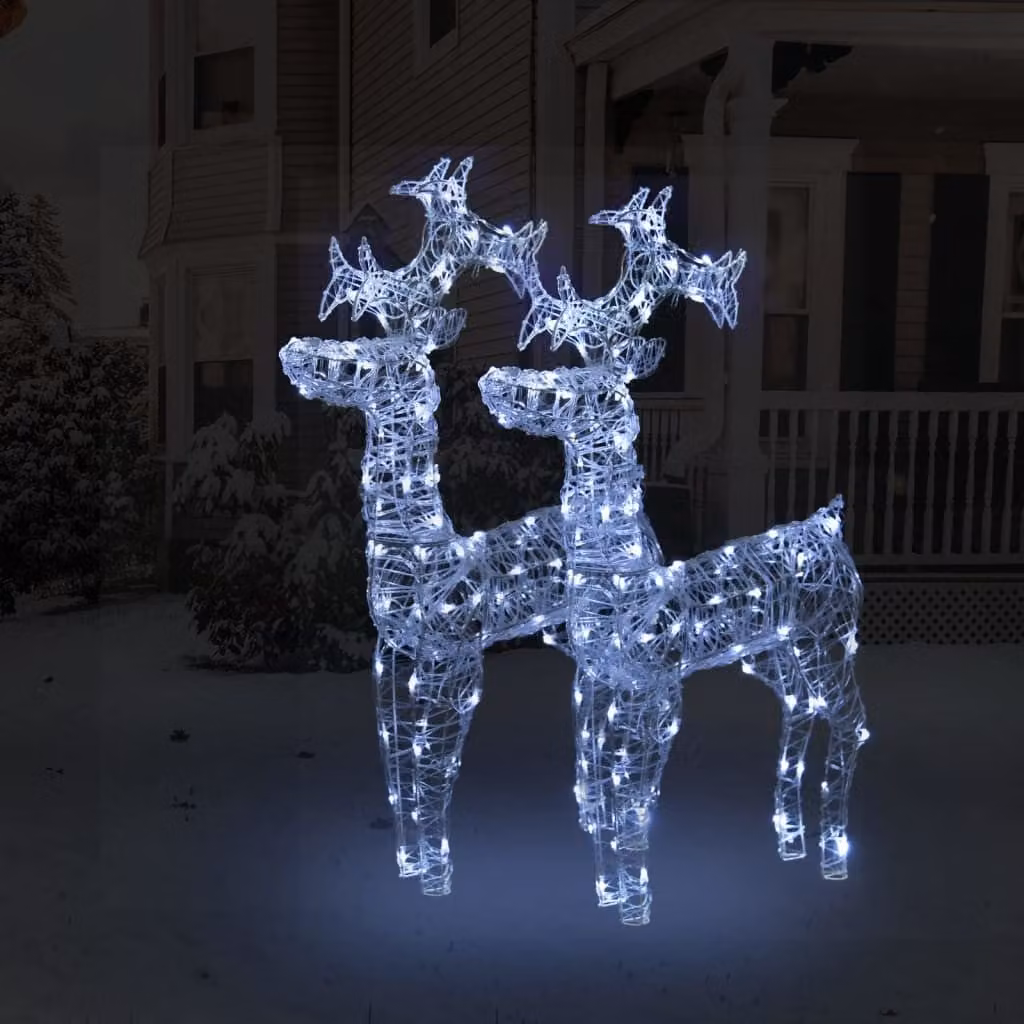 Set di 2 decorazioni natalizie a forma di renna vidaXL con illuminazione LED bianca, colore bianco, L/P/H: 60 x 16 x 100 cm
