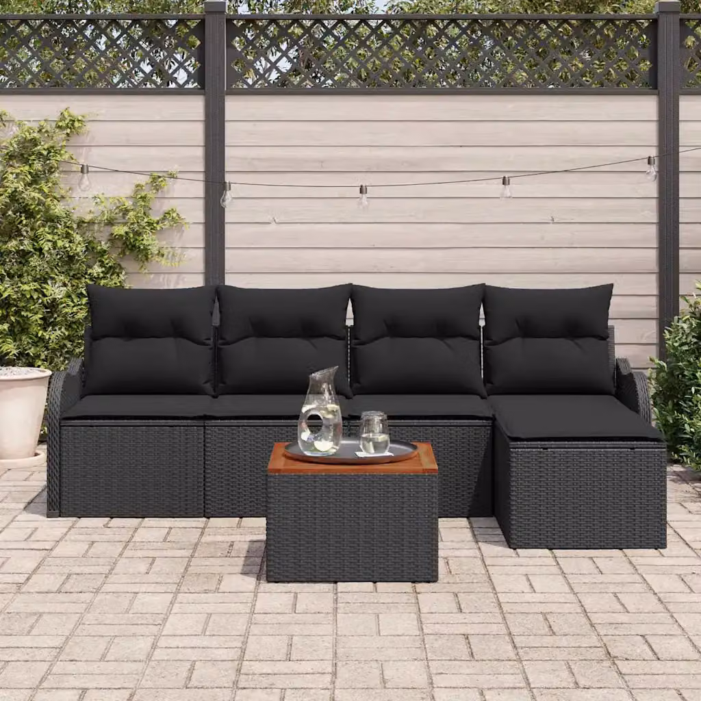 Set Divano da Giardino a L vidaXL in Polyrattan Nero con Cuscini e Tavolino da 6 Pezzi – 1
