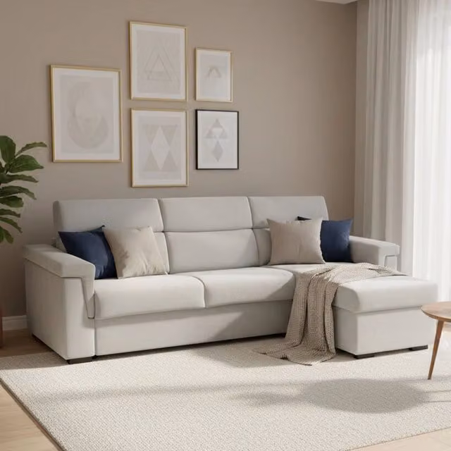 Divano Letto Esca DMORA con Penisola Sfoderabile Made in Italy, Grigio Chiaro, L/P/H: 285 x 160 x 45 cm