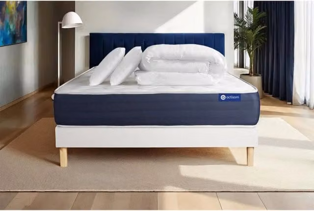 Pacchetto letto completo - Materasso 180x200cm + Box spring con doghe (in kit) + 2 cuscini + Piumino - Actilatex Sleep