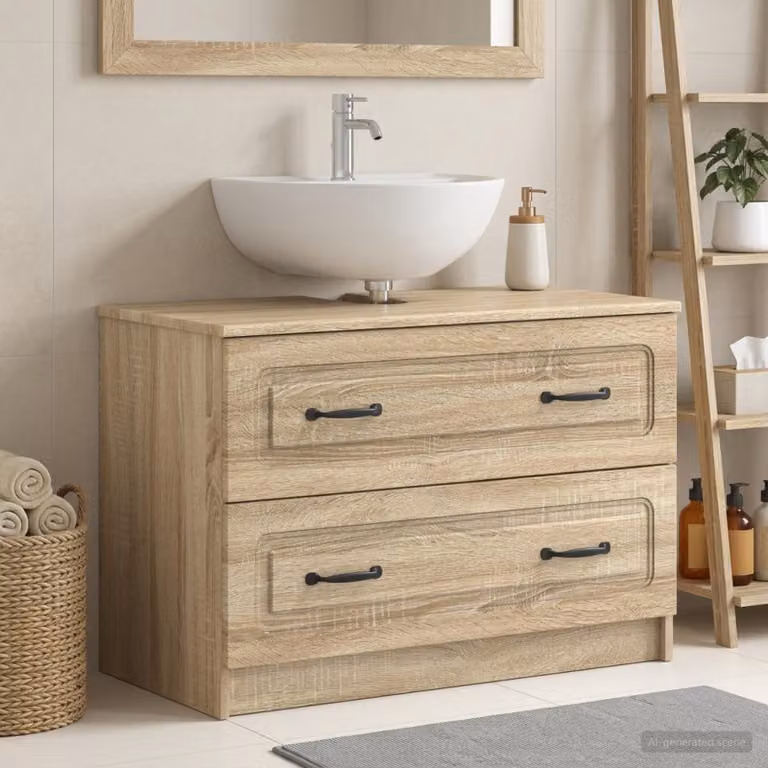 Armadio per lavabo da bagno moderno vidaXL UTRECHT Rovere Sonoma marrone con ante a cerniera e ripiani interni