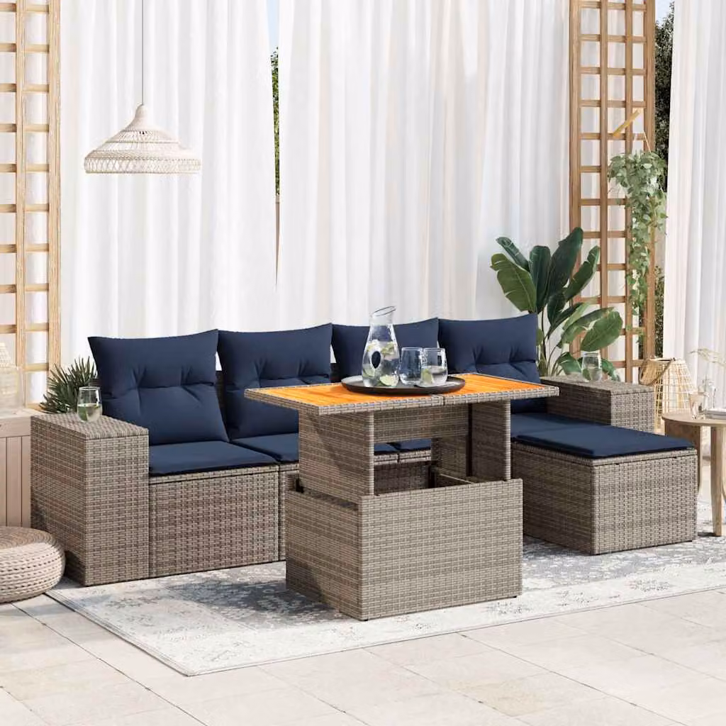 Maison Exclusive - Set Divano da Giardino 6 pz con Cuscini Grigio in Polyrattan