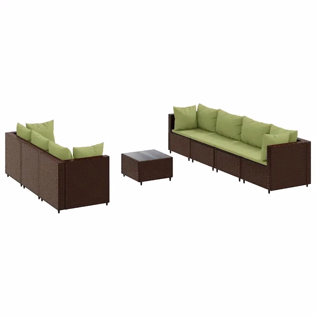 vidaXL Set Divani da Giardino 8 pz a Forma a L con Cuscini e Tavolino, Marrone e Verde – 2
