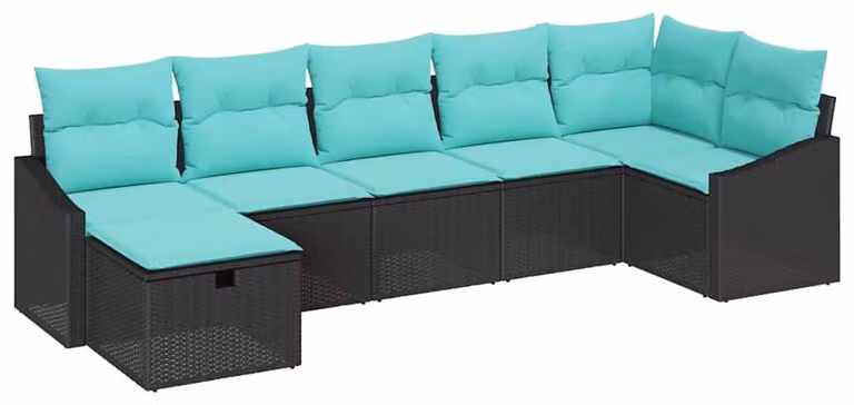 Set di divani con cuscino con archiviazione Nero polyrattan