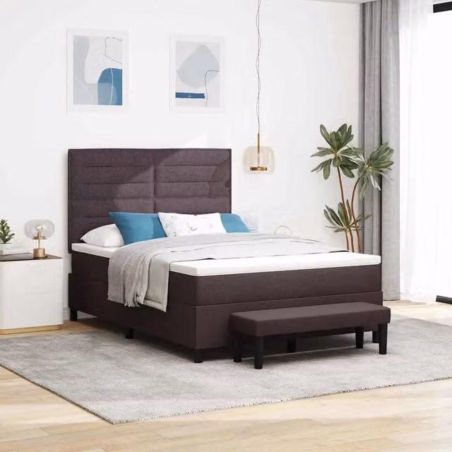 Letto Ibrido con Molle a Tasche e Testiera vidaXL, Rivestimento in Tessuto Marrone, L/P: 160 x 200 cm – 1