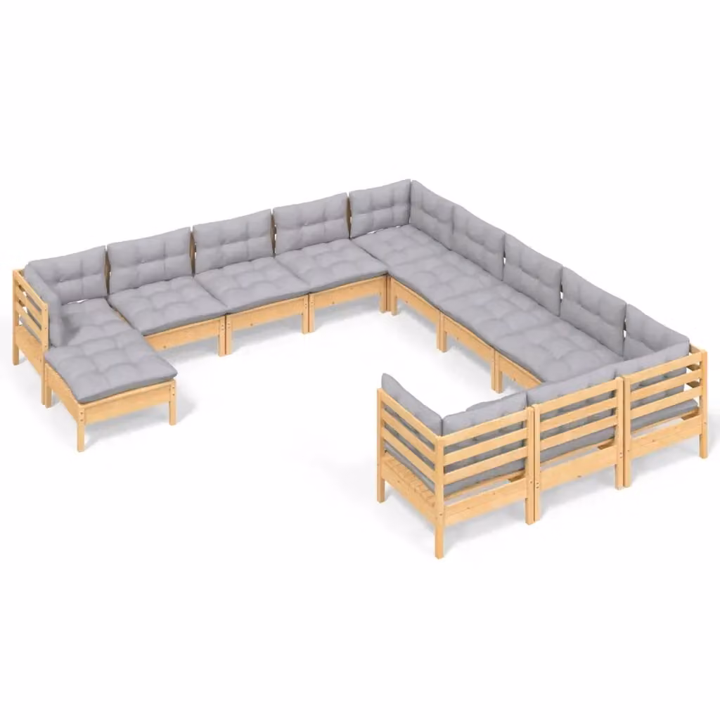 Set di Divani da Giardino vidaXL a Forma di U in Legno di Pino con Cuscini Grigi – 2