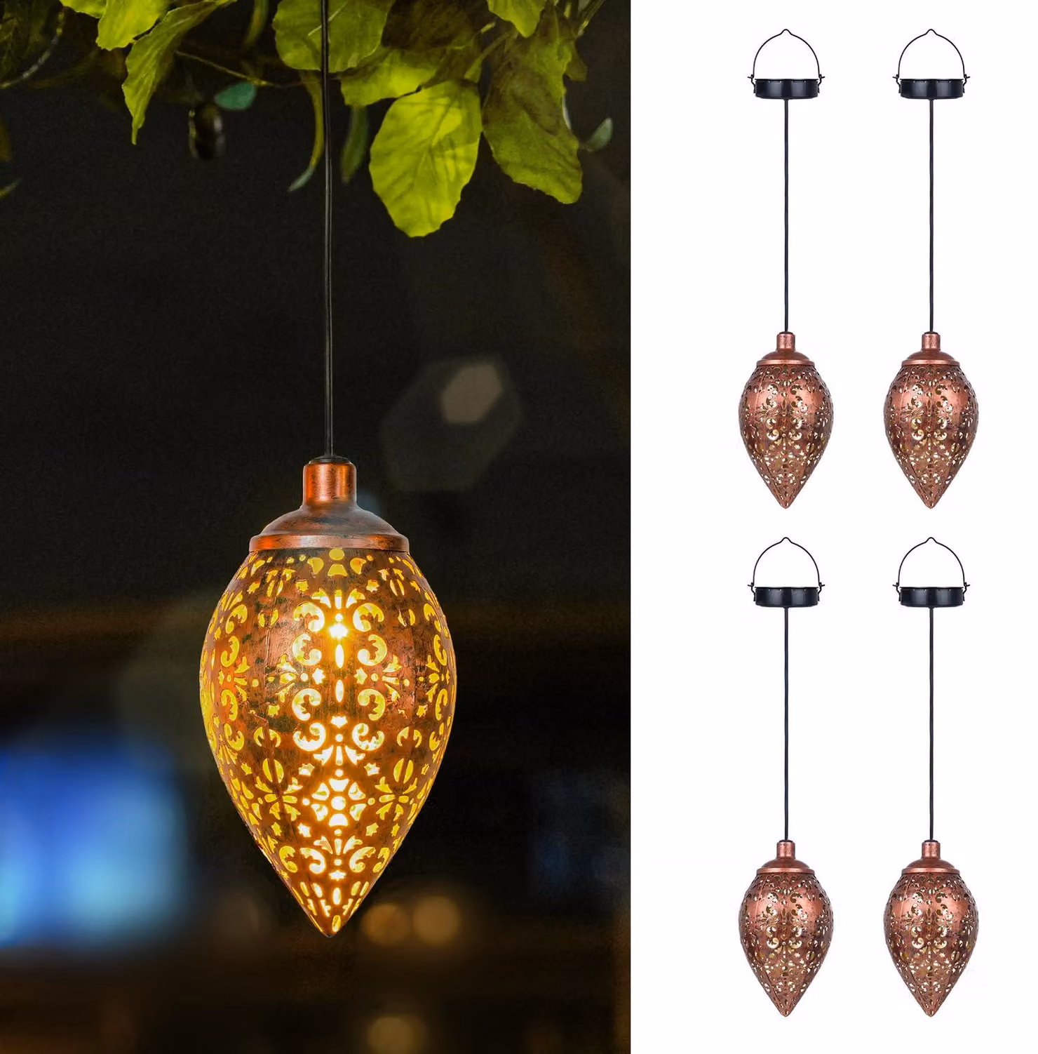 Set di 4 lampade solari da esterno, stile vintage, in metallo, grado di protezione IP65, luce calda