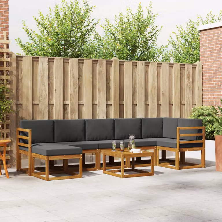 Set di divani da esterno vidaXL 8 pz in legno di acacia con cuscini, colore beige e antracite