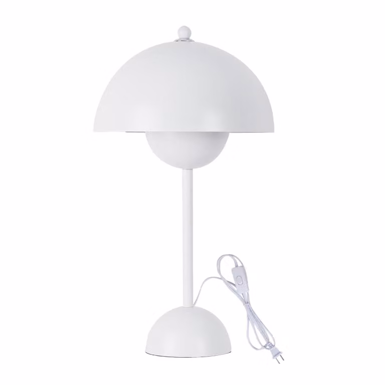 Lampada da tavolo bianca a forma di fungo con vaso di fiori, in metallo, 34 cm, attacco E27 per camera da letto, soggiorno, camera dei bambini, studio o ufficio
