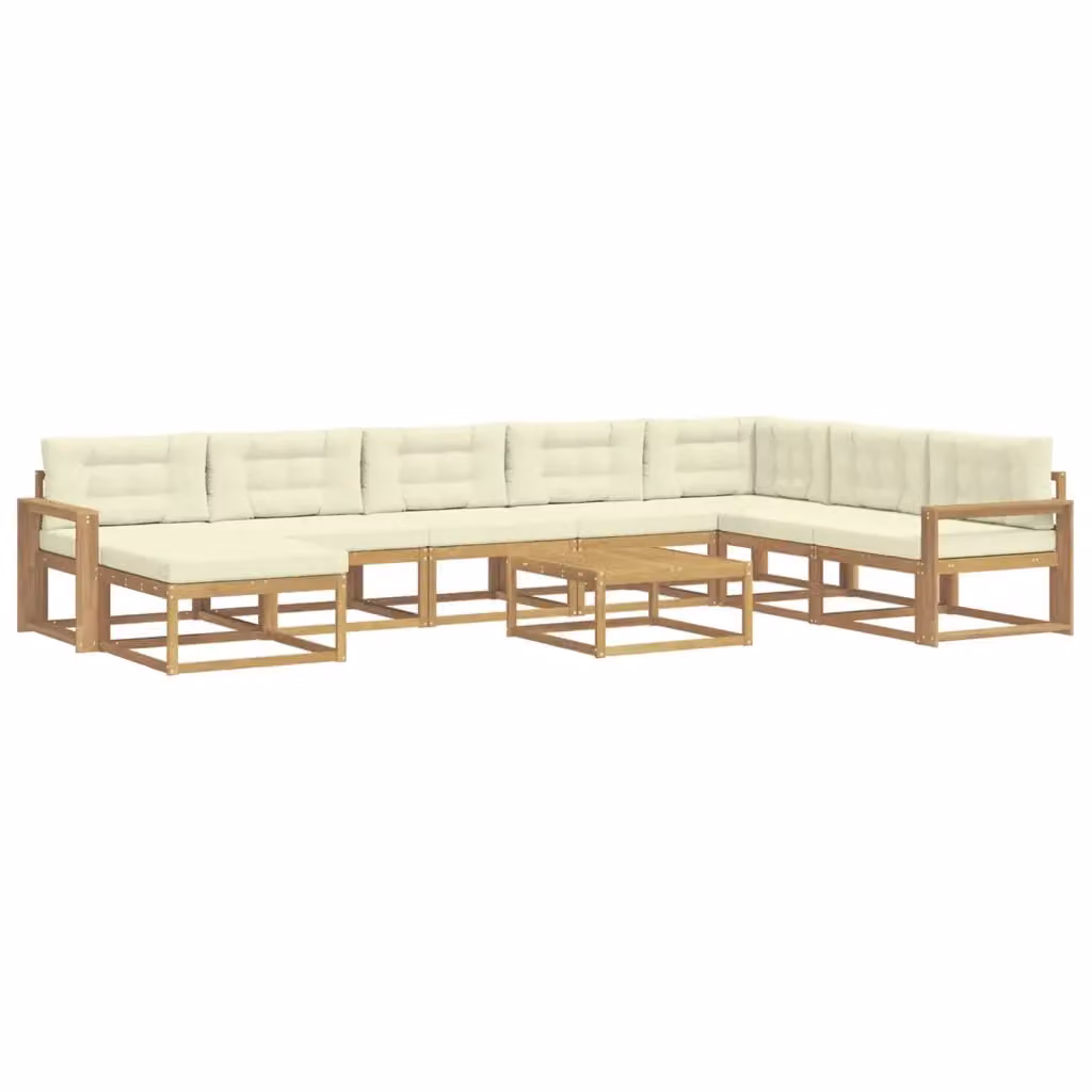 Set di divani da esterno a forma di U vidaXL in legno di acacia con cuscini, colore bianco e beige – 2