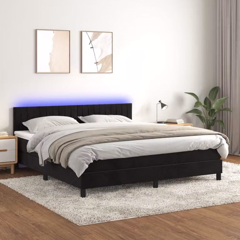 Maison Exclusive - Letto a Molle con Materasso e LED Nero 160x200 cm in Velluto